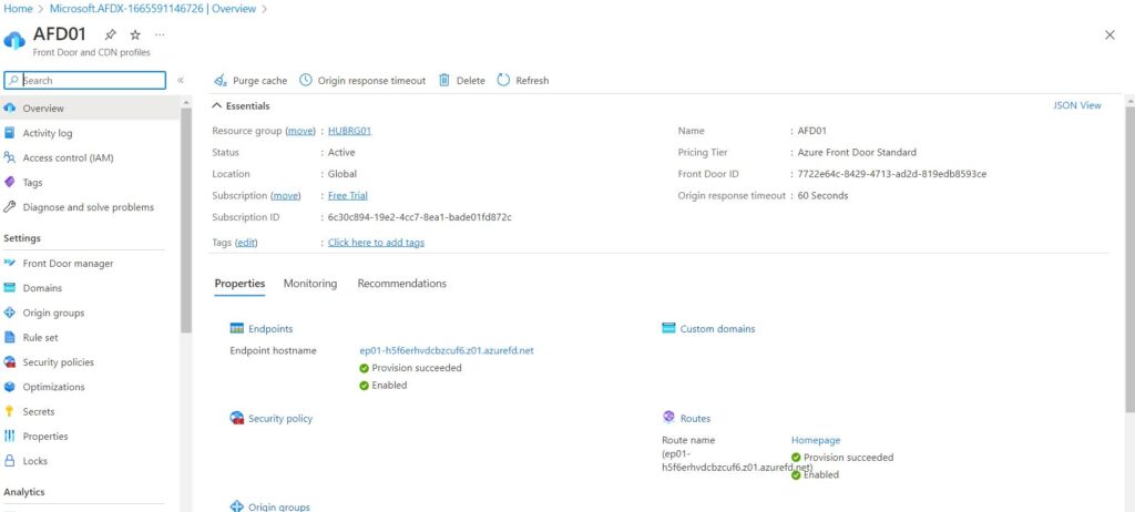 Azure Front Door and CDN profiles